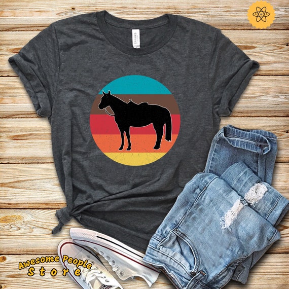 Vintage Horse, Retro Horse Lover T Shirt Gift for Women, Equestrian Love Heart T-shirt, Mom, Daughter, Teen Girl, Female Birthday Idea