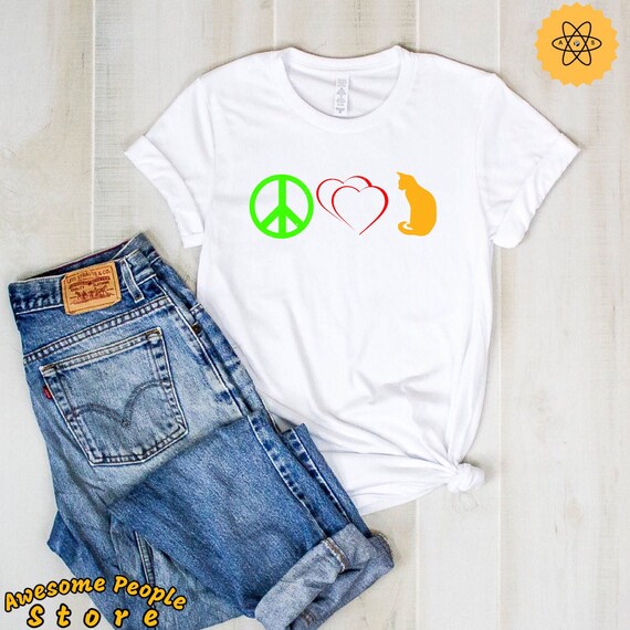 Peace Love Cat, Cat Shirt Women, Cat Gift, Cat Gifts for Her, Women Cat Shirt, Cute Cat Shirt, Cat Tee Women, Cat Lover, Hoodies, Cat Heart