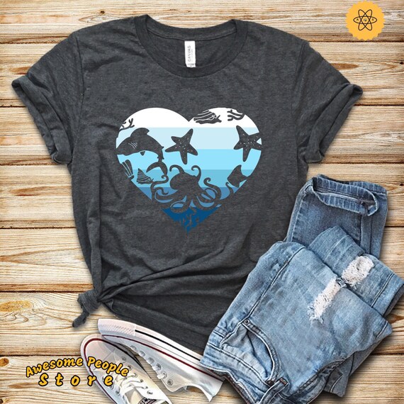Sea Lover Shirt, Ocean Shirt, Ocean Animals, Sea Marine Life Shirt, Seashell Shirt, Whale Heart Shirt, Save The Ocean, Save The Planet Gift