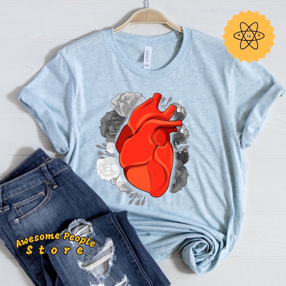 Heart Shirt Unisex Shirt, Heart Roses Art, Heart Roses Graphic, Retro Heart Shirt, Botanical, Aesthetic Shirt, Heart Warrior, Art Shirt