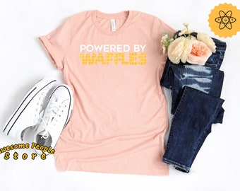 Waffles camisa, powered por waffles, waffles amante, camisa de desayuno, brunch evento tee, waffles amigo reunión, waffles regalo, waffles fiesta