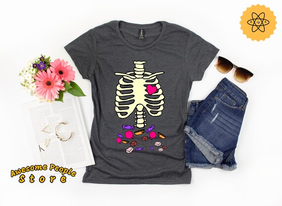 Funny Candy Skeleton Halloween Shirt / Halloween Party / Halloween T-Shirt / Funny Halloween / X-Ray Skeleton / Halloween Candy Tummy