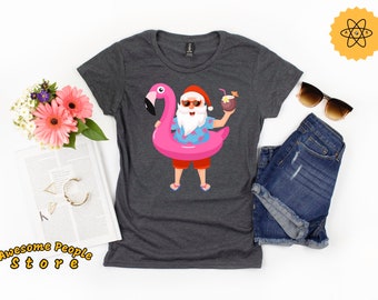 Santa  Flamingo Summer Pool Merry Christmas Shirt / Merry Christmas Santa Santa Shirt / Ugly Christmas Shirt / Racerback Shirt / Long Sleeve
