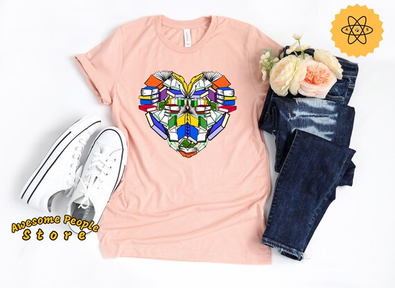 Reading Shirt, Book Lover Heart Shirt, Book Shirt, Literacy Teachers Shirt, Bookworm, Bookish, Librarian Gifts, Books, Librarian Shirt