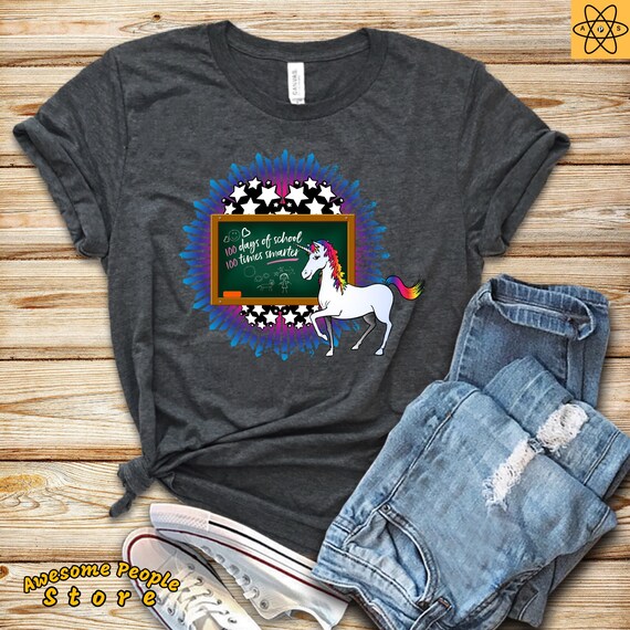 Happy 100 Days of School T-Shirt / 100 Day Teacher Tshirt Gift / Unicorn 100 Days Smarter Tee / Unicorn Kids Shirt Gift / Teacher Gift