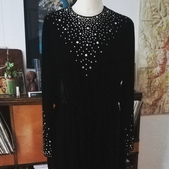 CEIL CHAPMAN JUMPSUIT in black velvet with rhinest