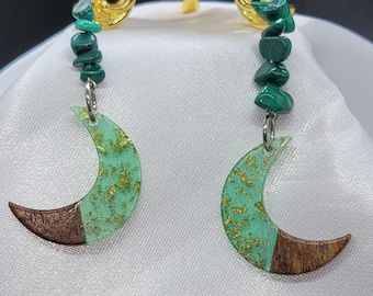 Malachite & Resin with Wood Moon Earrings