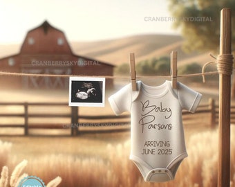 Farm Baby Announcement Digital Clothesline Pregnancy Announcement Social Media Autumn Fall Western Baby Reveal, Farmer Parents To Be Gift