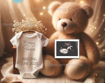 Gender Neutral Baby Announcement Digital Pregnancy Announcement Social Media Teddy Bear Baby Shower Cute Baby Reveal Gift For Expecting Mom