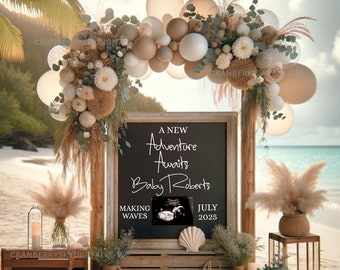 Anuncio de embarazo en la playa de Hawái: Revelación del bebé en un verano tropical (Digital)