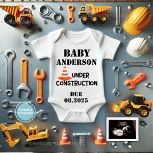 Bouw babyaankondiging digitaal in aanbouw zwangerschap aankondiging bouw baby onthullen bouwvakker cadeau papa te zijn