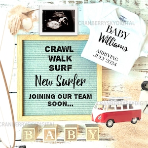 Surfer Baby Announcement: Beach Pregnancy Reveal (Digital)