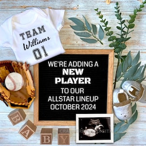 Annuncio digitale di gravidanza per sport, annuncio di gravidanza modificabile per baseball, annuncio di gravidanza per baseball, baby shower con la formazione All Star