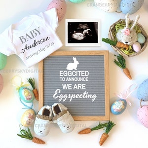 Faire-part de Pâques numérique pour bébé fille sur les réseaux sociaux Faire-part de grossesse pour Pâques, faire-part de bébé oeuf de Pâques Lapin de Pâques pour bébé