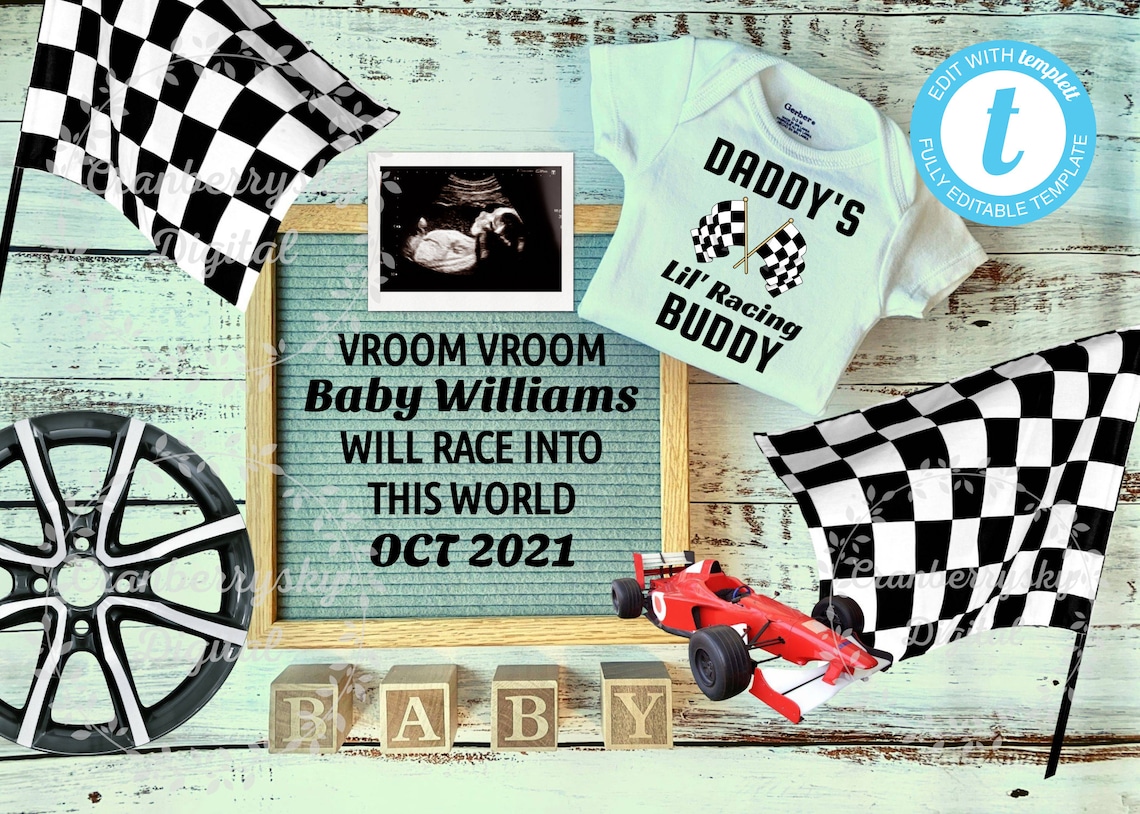 Digital Racing Baby Announcement Racing Pregnancy Etsy