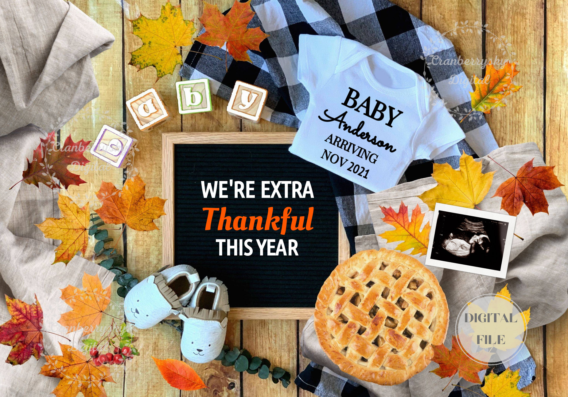 DIGITAL Rustic Thanksgiving Baby Announcement Thanksgiving | Etsy