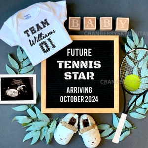Anuncio de bebé de tenis Anuncio de embarazo para fanáticos de los deportes Redes sociales Revelación de embarazo de tenis Regalo para tenista Futura mamá Futuro papá