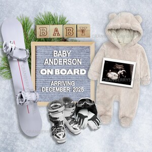 Snowboarding Baby Ankündigung Digital Snowboarder Schwangerschaft Social Media Reveal Gender Nuetral Outdoor Winter Sport Baby Shower