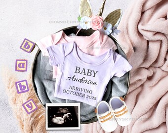 Digitale Frühlings-Schwangerschaftsankündigungs-Mädchen-Babymitteilung Social Media Schwangerschaft enthüllen, Einhorn-Babyparty-Mädchen-Baby-Gender offenbaren