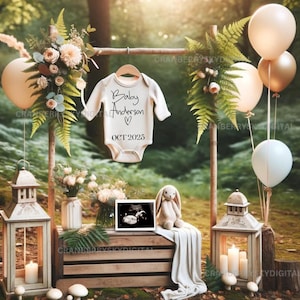 Forest Baby Announcement Digital Social Media Nature Adventure Pregnancy Announcement Gender Neutral Secret Garden Woodland Baby Shower
