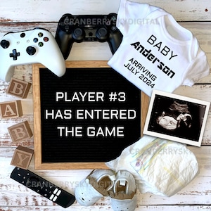 Digital Funny Video Game Player Pregnancy Announcement, Player (Number Editable) has entered the game pregnancy announcement,  gamer dad mom