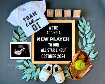 Digital Sports Baby Announcement, Softball Pregnancy Announcement, Softball Player Baby Announcement, softball baby gender reveal