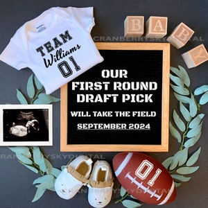 Digital Sports Baby Announcement,Editable Football Pregnancy Announcement,Draft Picks Football Baby Announcement,Football baby reveal