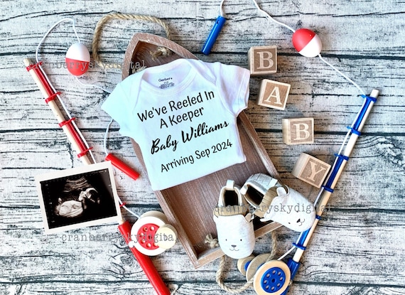 Digital Fishing Buddy Pregnancy Announcement, Digital Fishing Baby  Announcement, Social Media Rustic Summer Baby Reveal Ideas, beach baby