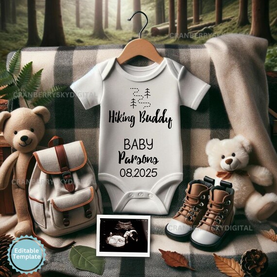 baby announcement hiking backpack Hiking Baby Announcement: Camping Pregnancy Reveal for Grandparents  (digital)