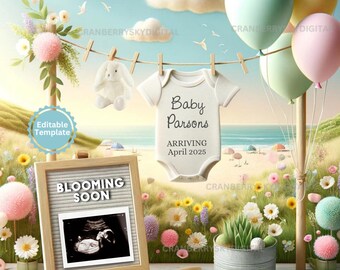 Baby Girl Announcement Digital Download Spring Pregnancy Announcement Easter Girl Baby Announcement Gender Reveal Social Media Pregnancy