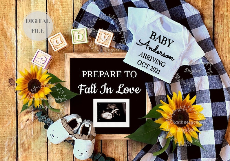 Rustic Sunflower Baby Pregnancy Announcement Autumn Fall