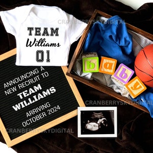 Anuncio de embarazo de baloncesto Deportes digitales Anuncio de bebé Baloncesto Bebé Revelar redes sociales Regalo de fanático del baloncesto para que papá sea mamá