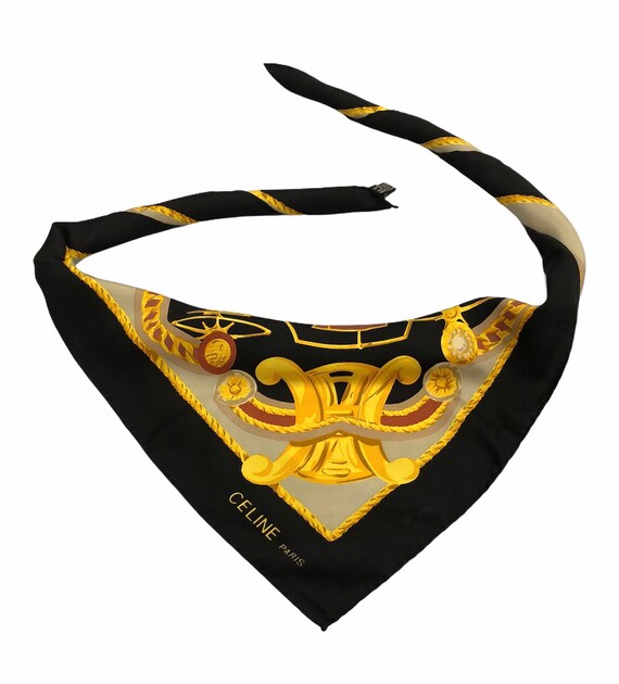 Celine big logo black border silk scarf