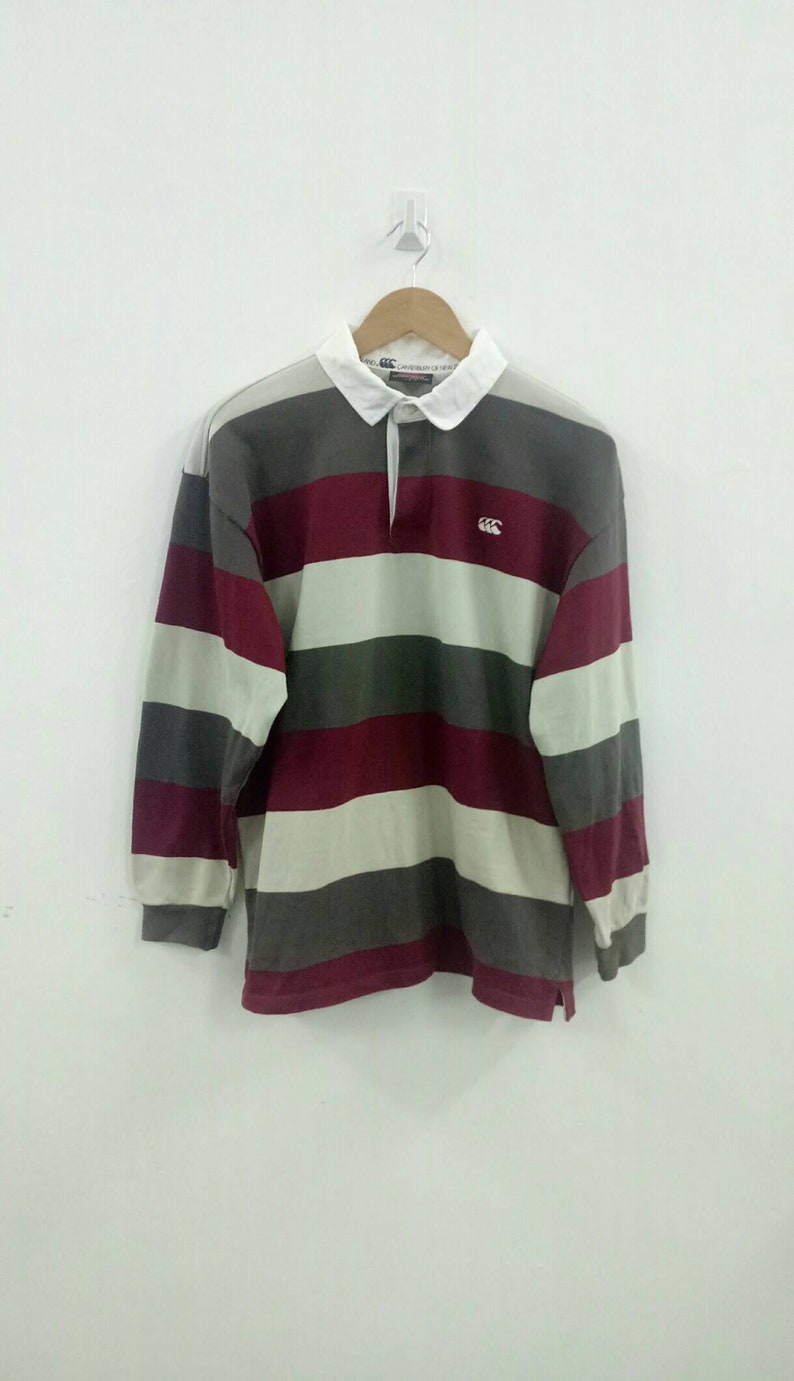 Vintage Canterbury of New Zealand stripes rugby shirt long sleeves L size