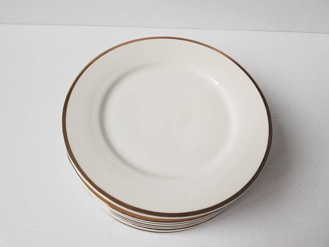 White With Gold Trim Porcelain Salad / Side Plates Etsy