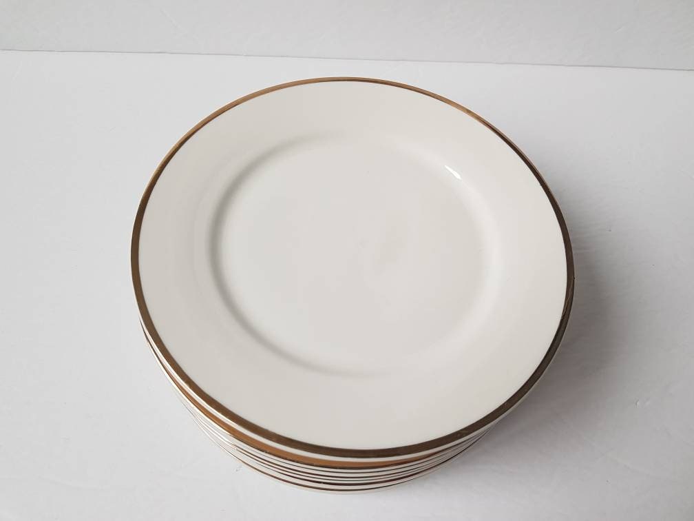 White With Gold Trim Porcelain Salad / Side Plates Etsy Canada