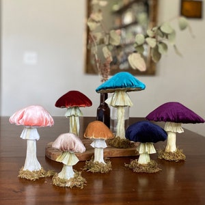 Velvet Mushroom | Free Standing | Woodland Autumn | Hand Made | Forest Cabin Holiday Decor | Rustic Nature-themed Christmas Decorations