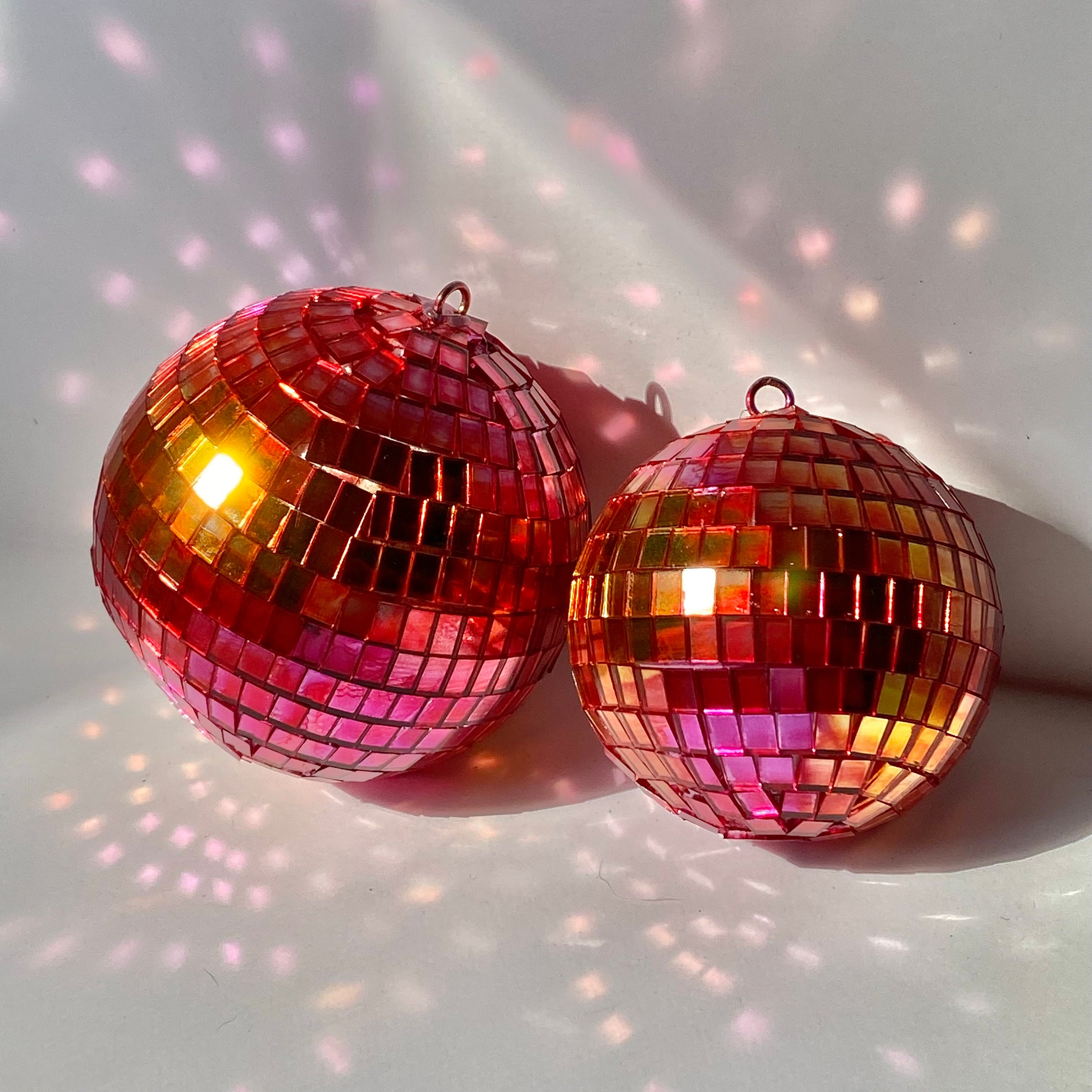 Sunset Pink Ombre Disco Ball Red Pink Orange Gradient Hand Painted
