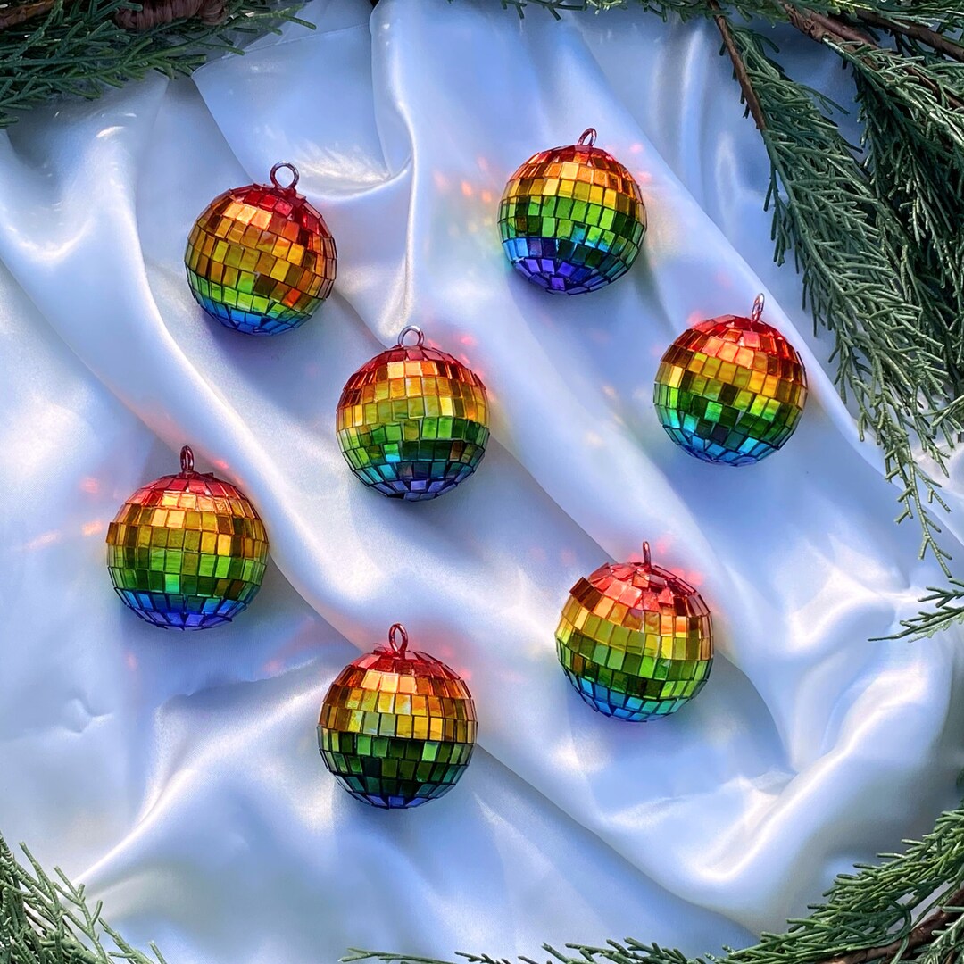 Sets of 7 Rainbow Disco Ball Ornaments Rainbow Ombre Etsy