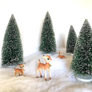 Snowy Large Green Sisal Retro Bottle Brush Trees | 8, 10, 12 inches tall | Bottlebrush Christmas Trees | Vintage Holiday Decor |