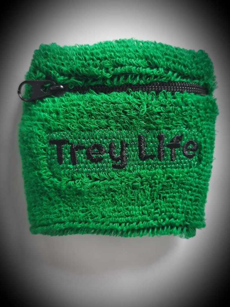 Trey Life Green Sweatband Wristbands with stash pocket