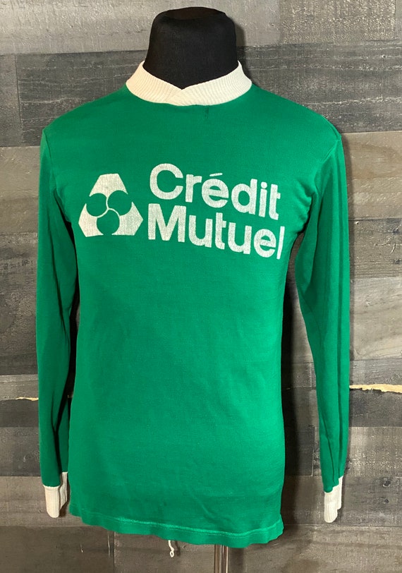 Vintage 1980s Credit Mutuel Green Soccer Jersey Sh