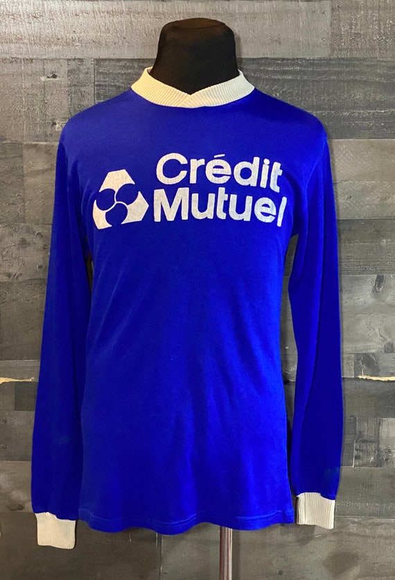 Vintage 1980s Credit Mutuel Blue Sports Soccer Jer