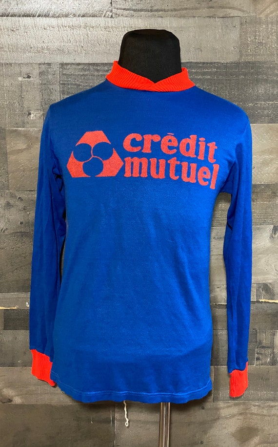 Vintage 1980s Credit Mutuel Blue Soccer Jersey Shi