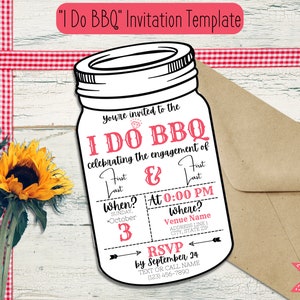 I Do BBQ Invitation Template | Rustic Wedding | Mason Jar | Backyard Wedding Invitation | Engagement Party Invitation | Template | Country