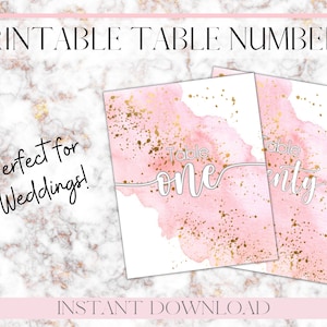 Blozen aquarel afdrukbare tabelnummers | Aquarel tabelnummers | Roze en gouden tafelnummers | Afdrukbare tabelnummers | Bruiloft tafel