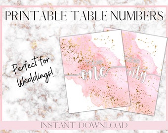 Blush Watercolor Wedding Table Numbers | Pink & Gold (Digital Download)
