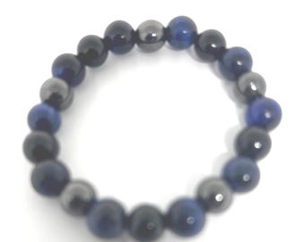 Triple Protection Elasticated Support Bracelet Handmade To Order Using 8mm Gemstone Beads Blue Tigers Eye Hematite Obsidian