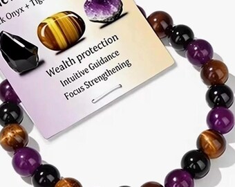 New Beginning Starting Something New Support Bracelet Made To Order  Genuine Amythest Tourmaline Tigerseye  Gemstone 8mm Beads Made To Order