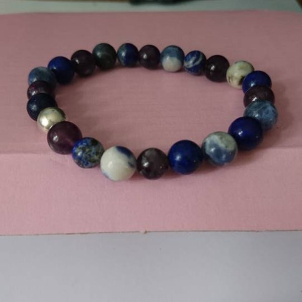 Insomnia 8mm Gemstone Bracelet  Reiki infused Elasticated Bracelet in Various sizes